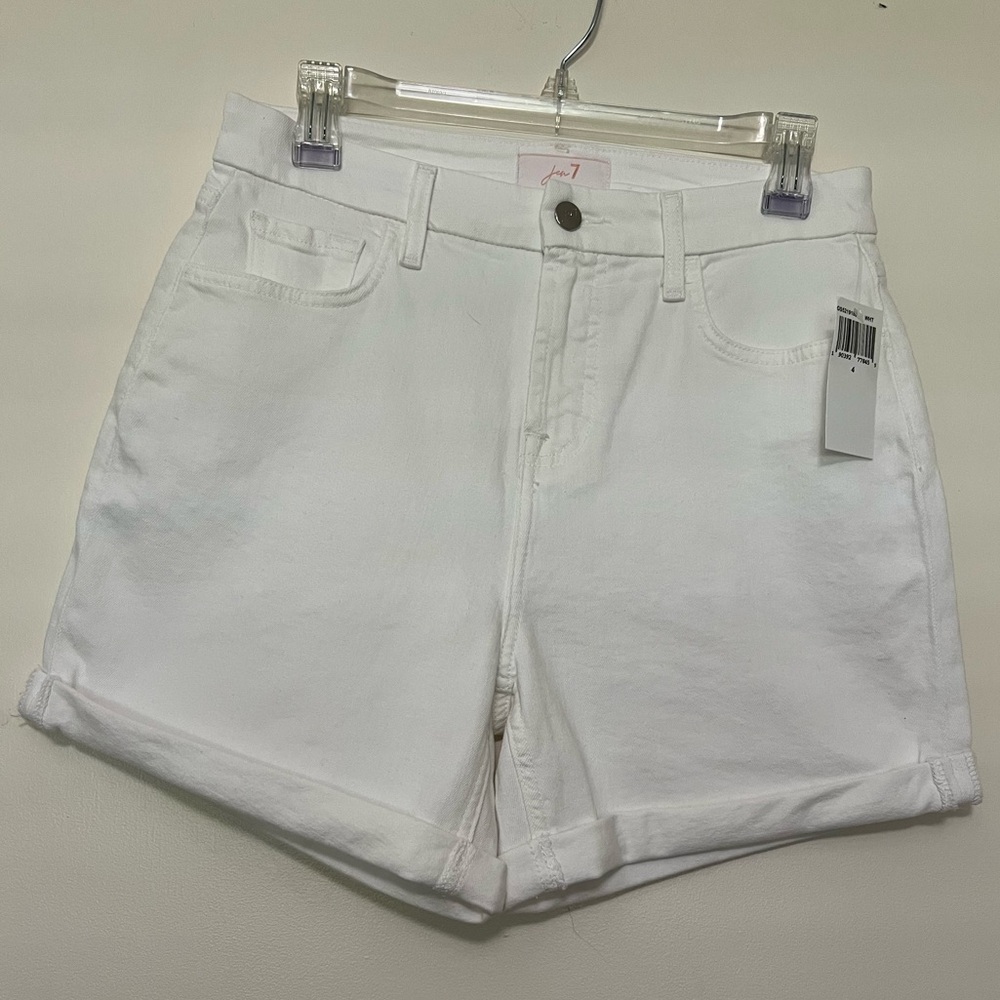 Jen 7 / 7 For All Mankind Mid Roll White Denim‎ Shorts - Size 4, High Waist